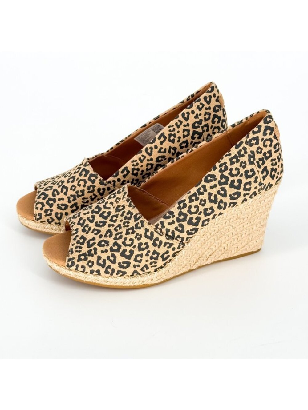 Toms Michelle Peep‎ Toe Wedge Sandals Natural Leopard Print Women's Size 9 NWOT